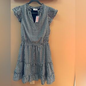 Vineyard Vines Harbor Grid Print Black and White Flutter Sleeve Dress Size Small
